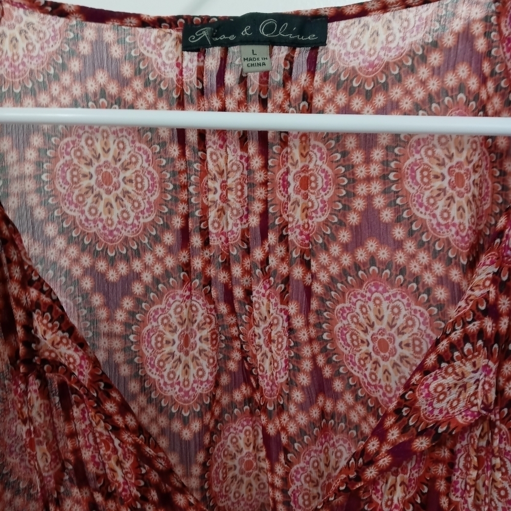 Rose & Olive Paisley Sheer Long Sleeve Blouse With Tassel Ties At Front. - Picture 4 of 9